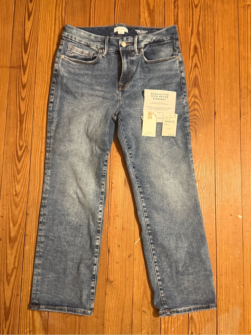 NWT Good American. Always Fits 6-12 Petite Women’s Blue Straight-Leg Jeans - Picture 8 of 8